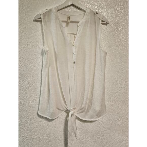 PerSeption Concept Sleeveless Blouse Tie Front  White Top Womens Size Small - Picture 2 of 7